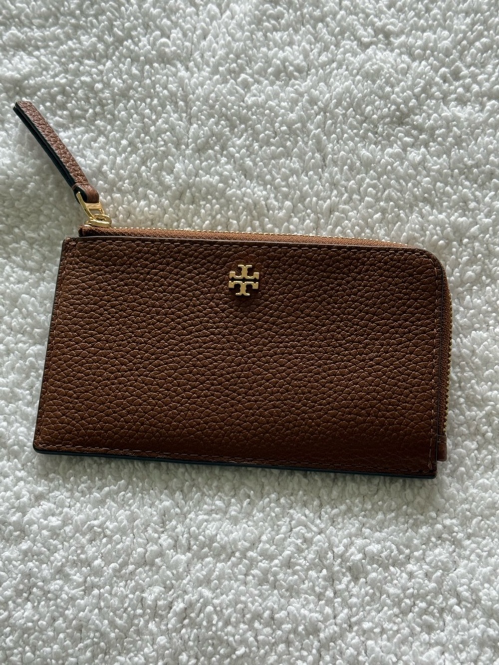 Tory Burch Cognac Pebbled Leather Zippered Card Holder